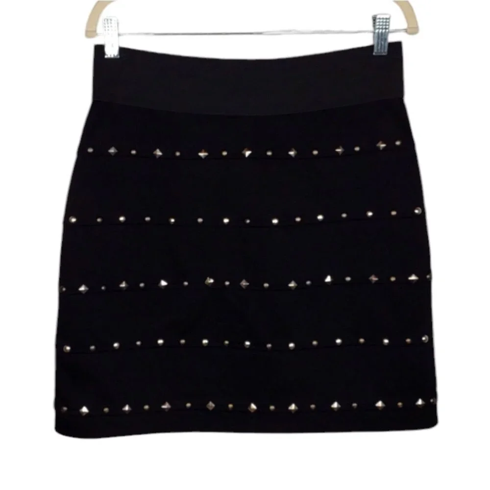 Allen B. By Allen Schwartz Black Skirt Studded Pull-on Zip Up Mini Skirt Medium
